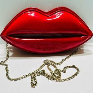 Red Lip-Shaped Patent Crossbody Bag